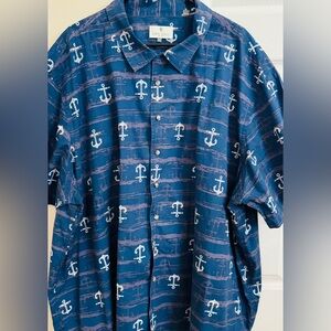 Oak Hill Multicolored Anchor Print 100% Cotton Men’s 4XL Short Sleeve Button Up